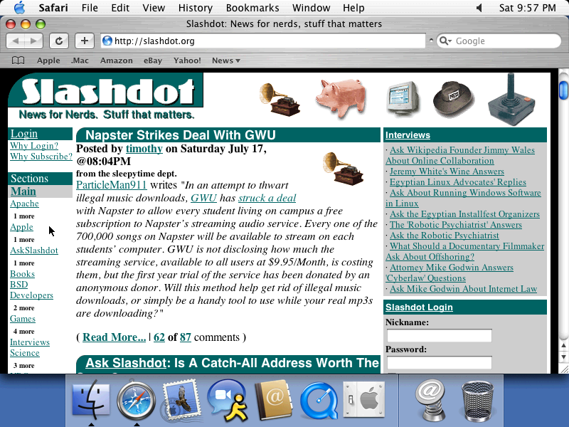 Mac OS X 10.3 Panther Safari Browser with Slashdot (2003)
